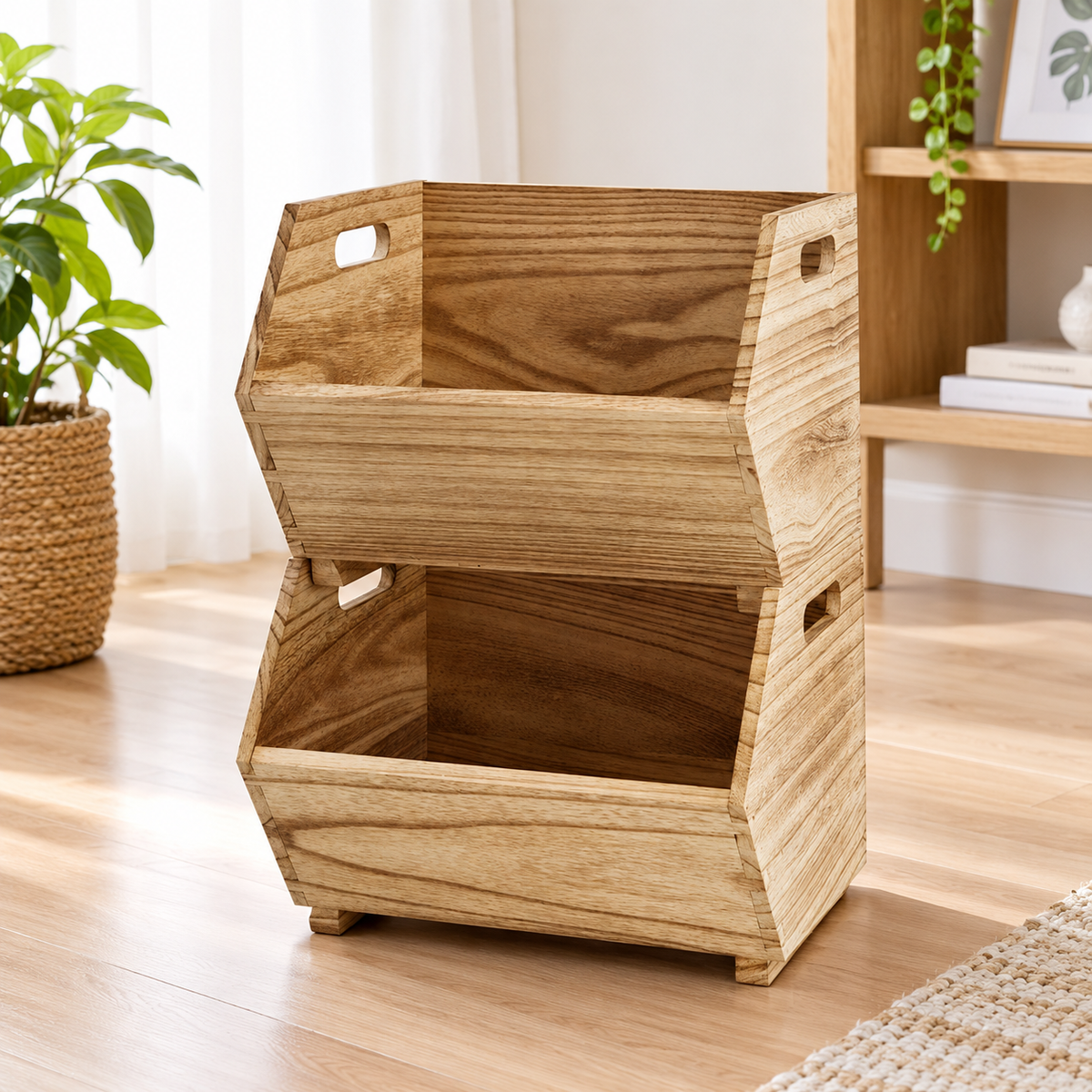 2-Piece Stackable Wood Storage Bins