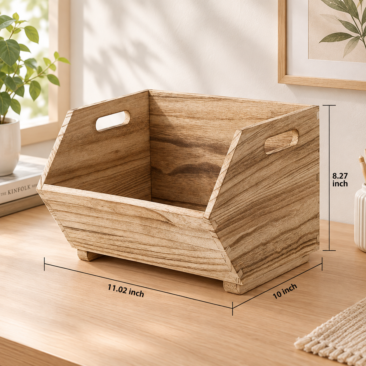 2-Piece Stackable Wood Storage Bins