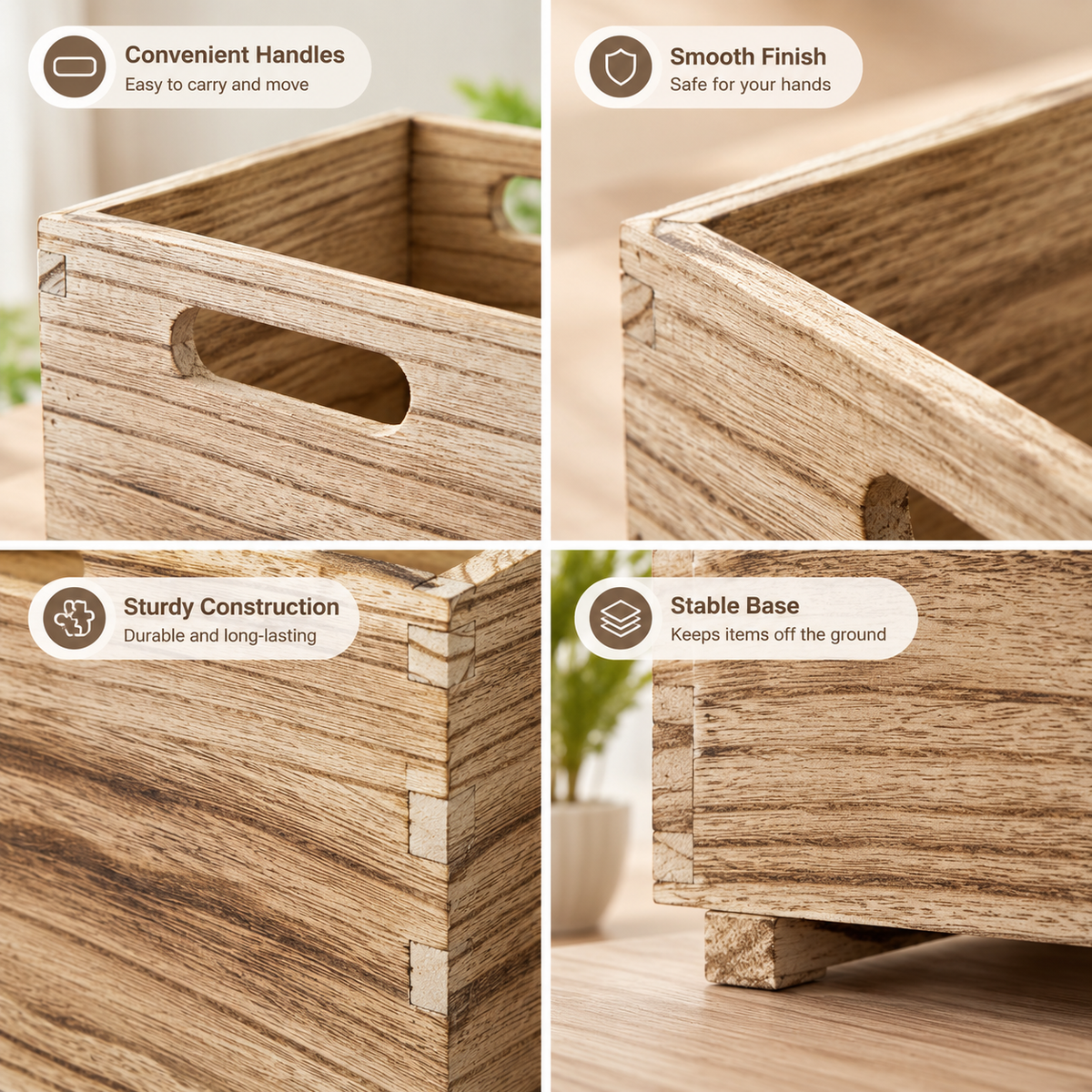 2-Piece Stackable Wood Storage Bins